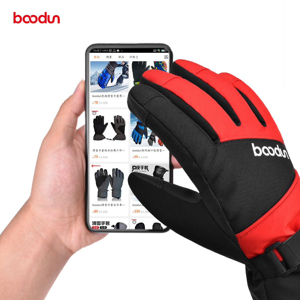 Winter new men's and women's children's gloves five-finger thickened Waterproof warm two-color touch screen velvet ski gloves for big children