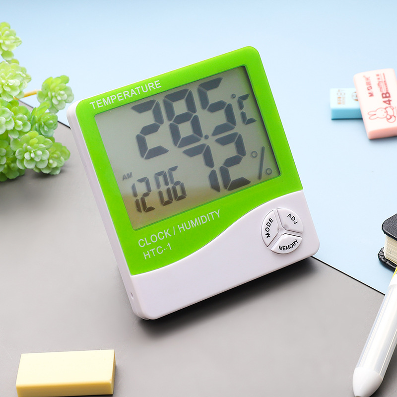 HTC-1 large screen household high precision indoor electronic temperature hygrometer with electronic alarm clock manufacturers wholesale