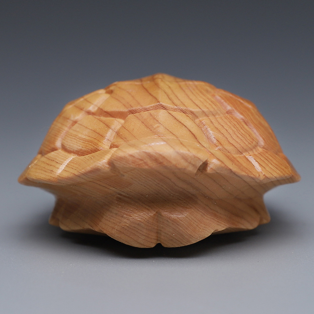 Carved Cypress Wood Turtle Shell Handpiece from Mingju, Solid Wood Carving for Personal Collection and Animal Craft