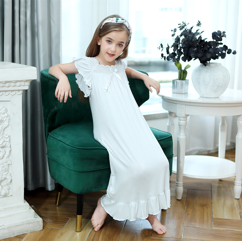 Girls' children's clothing small flying sleeve cotton modal super soft long princess nightdress pajamas homewear