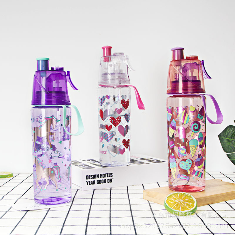 Factory direct supply cartoon sprayer summer sports water cup dual-use single-layer female student kettle wholesale spell a lot