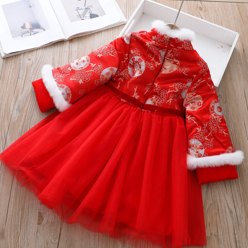 2928 girls' cheongsam children's clothing children's ethnic style hanfu baby quilted dress Winter Chinese style Tang suit