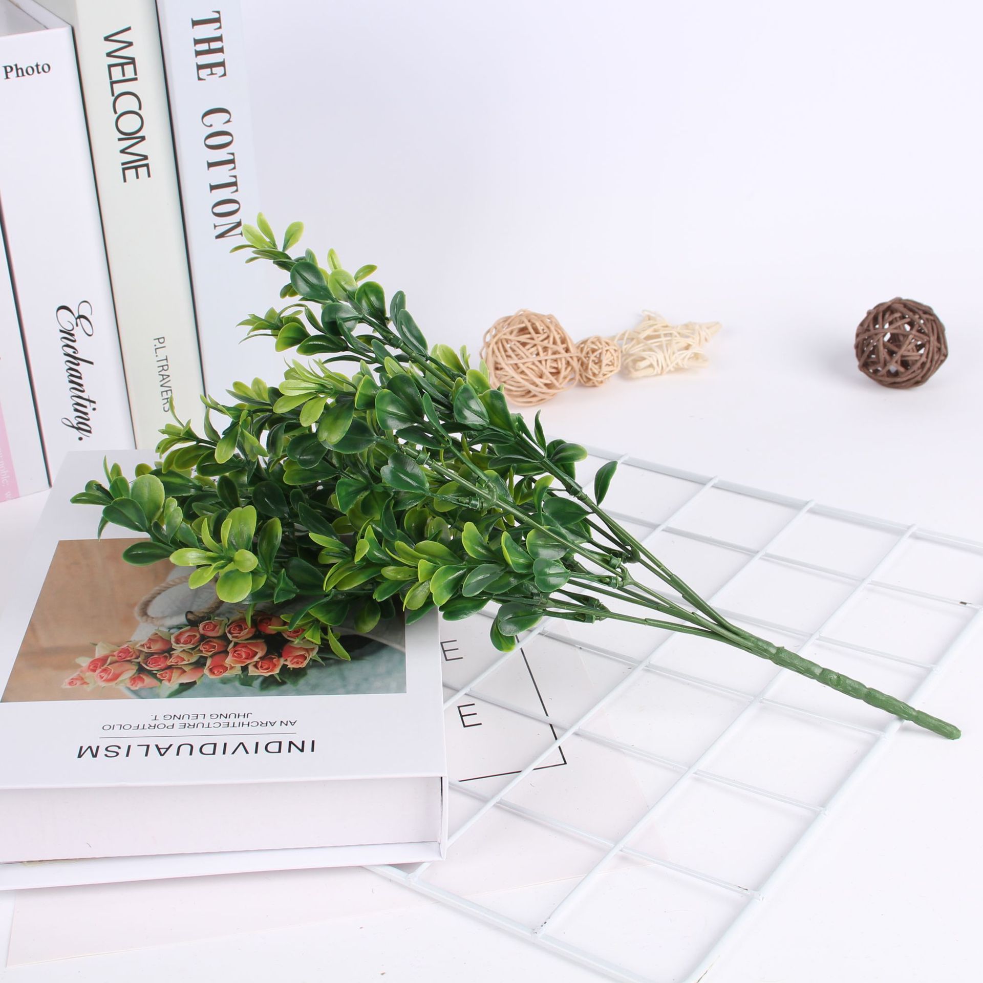 Green plant 7 Forks 35 mesh tea grass lucky grass simulation plant wall material flower arrangement accessories engineering decoration