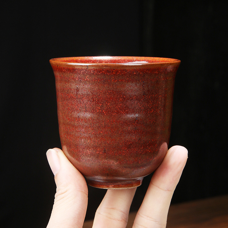 Japanese-Style Rustic Pottery Tea Cup, Master Cup, Vintage Handmade Wood-Fired Ceramic Kung Fu Tea Set, Single Tea Cup, Light Luxury