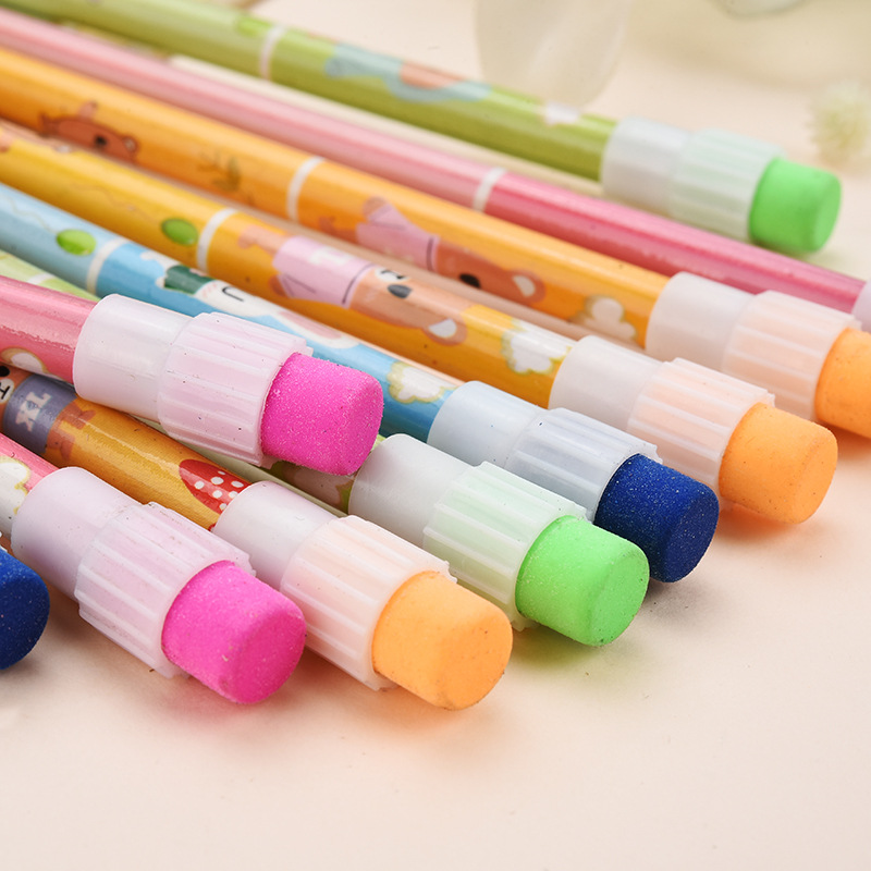 Shunfu cartoon four-color big leather head children's student Round pole HB writing Pencil Pencil Factory