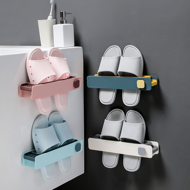 TikTok Explosive One-Fold Three-Shoe Rack Punch-Free Slippers Finishing Wall-Mounted Drain Storage Rack Foldable Storage Rack