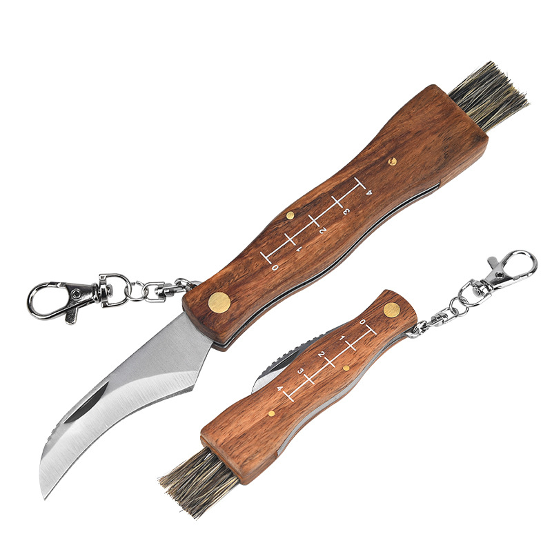 Rosewood mushroom knife multifunctional outdoor knife camping knife brush outdoor survival folding knife folding knife