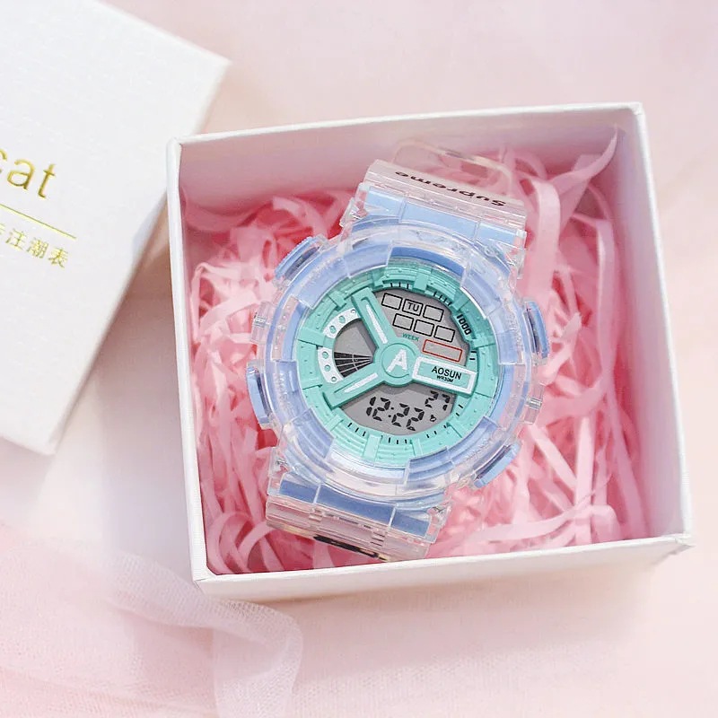 Factory hot sale New transparent Round LED men's couple student tide watch sports fashion electronic watch waterproof