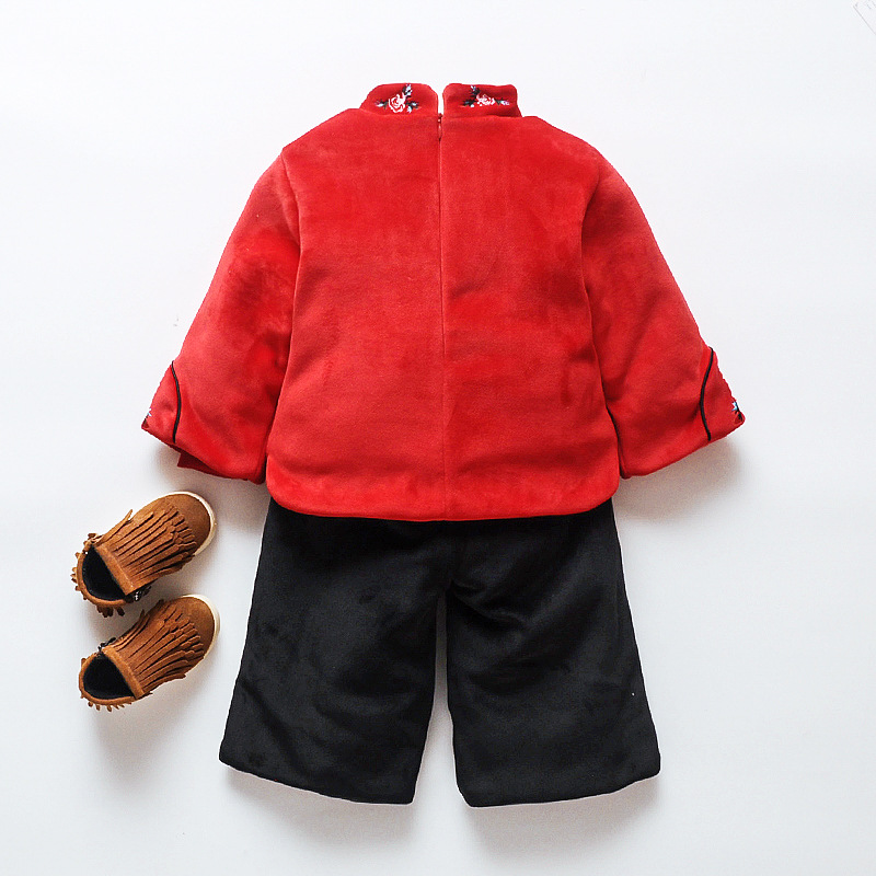 Winter Tang suit suit girls thickened thickened women's long sleeve red winter ethnic flower hanfu Chinese style wholesale