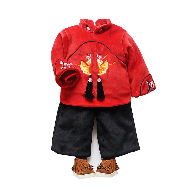 Winter Tang suit suit girls thickened thickened women's long sleeve red winter ethnic flower hanfu Chinese style wholesale
