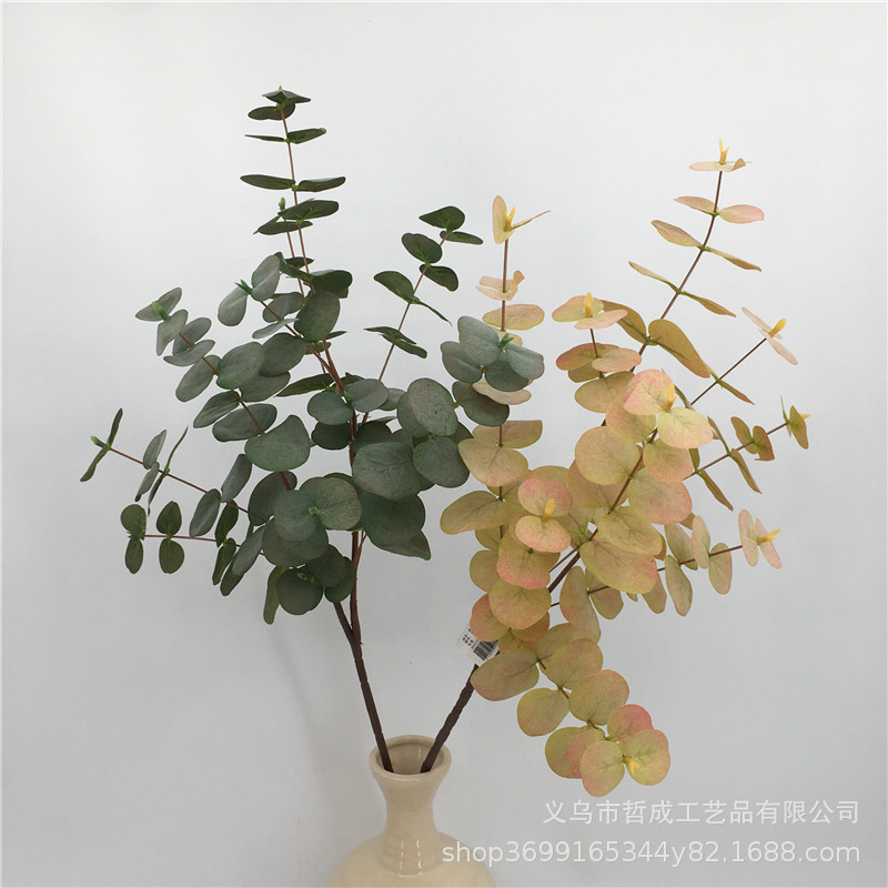 Artificial autumn color eucalyptus money leaf artificial leaves eucalyptus wedding decoration silk flower arrangement hand holding flower material