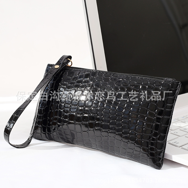 Black Handbag Crocodile Pattern Simple Clutch Bag Coin Purse Clutch Bag E-Commerce Black Men's and Women's Fashion Small Bag