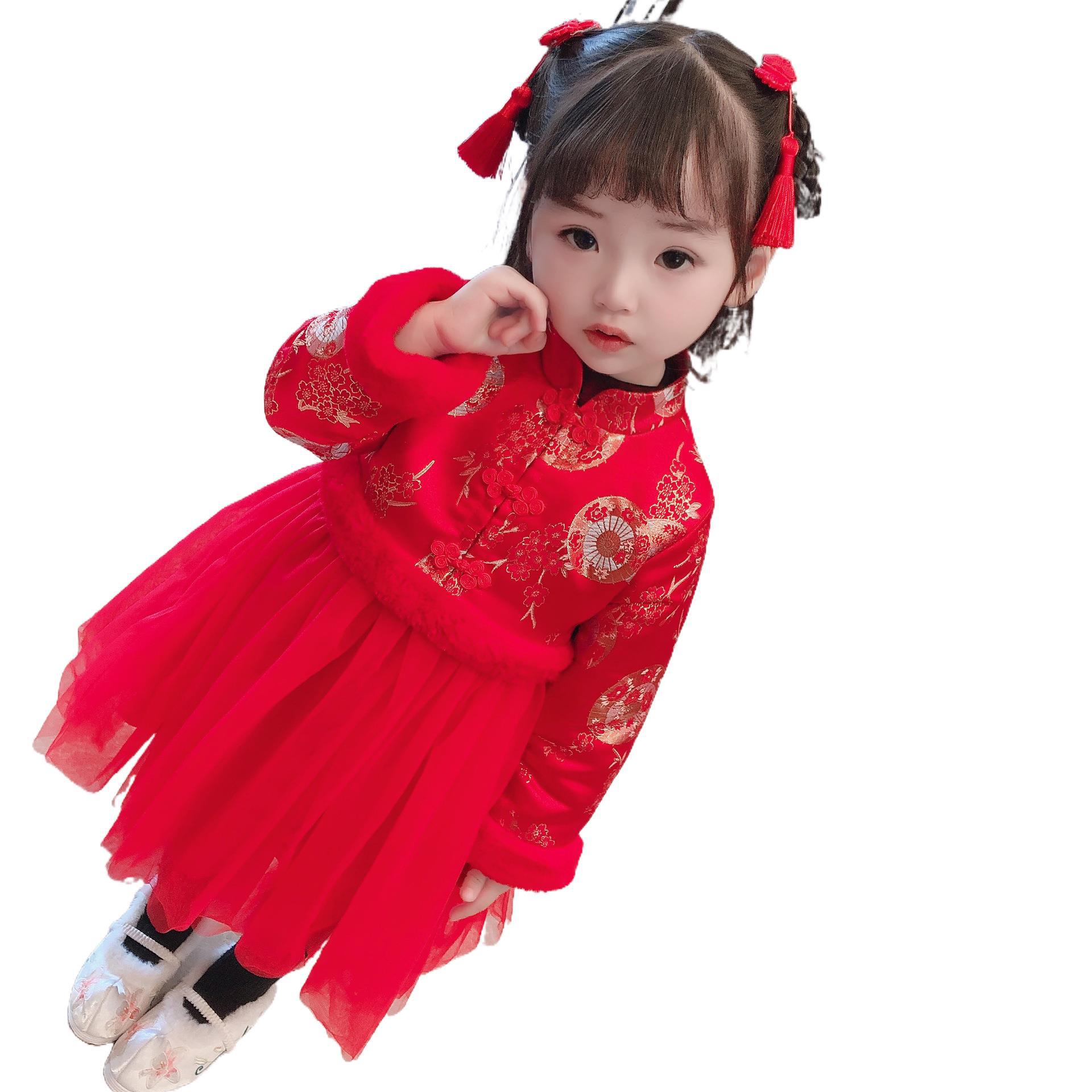 2937 children's autumn and winter ancient costume Super fairy children's Tang suit cheongsam dress new winter clothing fleece-lined long sleeve winter children's clothing