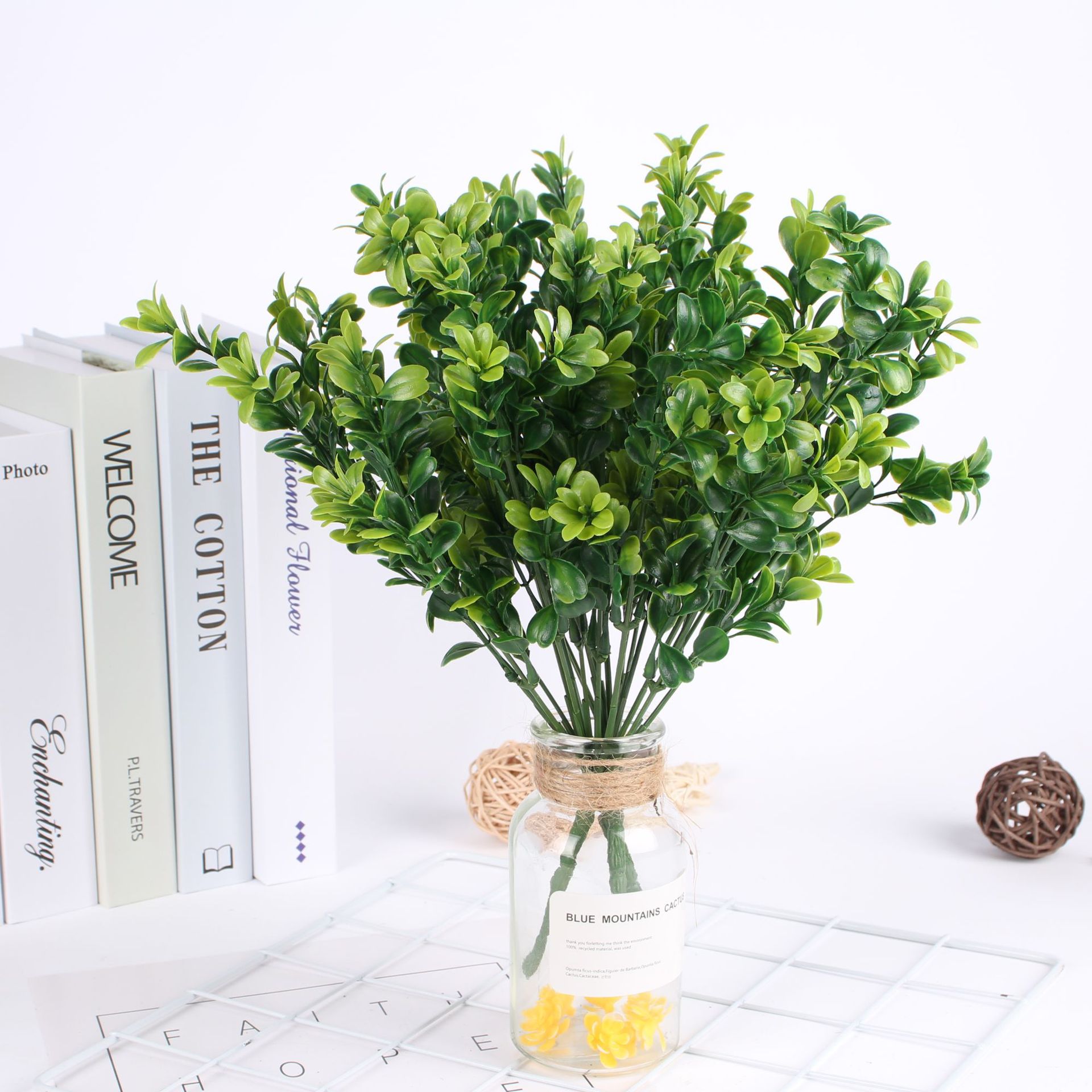 Green plant 7 Forks 35 mesh tea grass lucky grass simulation plant wall material flower arrangement accessories engineering decoration