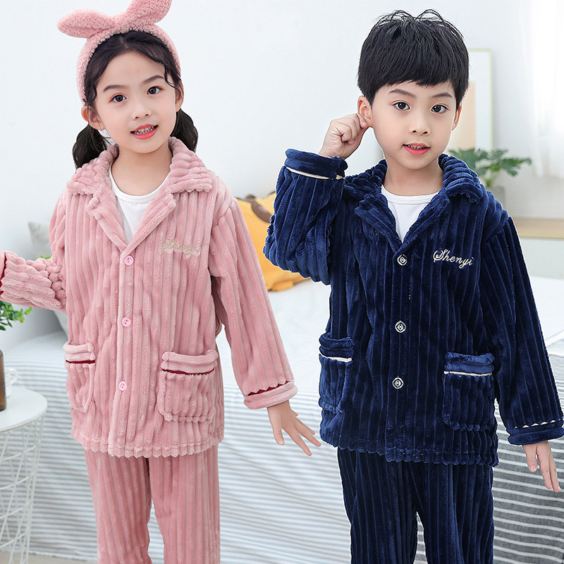 Фланелевые коралловые пижамы с тремя слоями для детей, весна, осень и зима, обработка и индивидуальный заказ