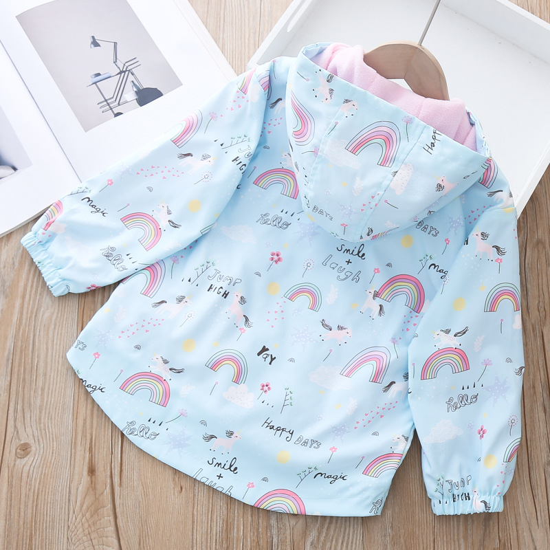 Girls Autumn New Rainbow Rush Jacket Fashion Fleece Hooded Windbreaker Casual Top