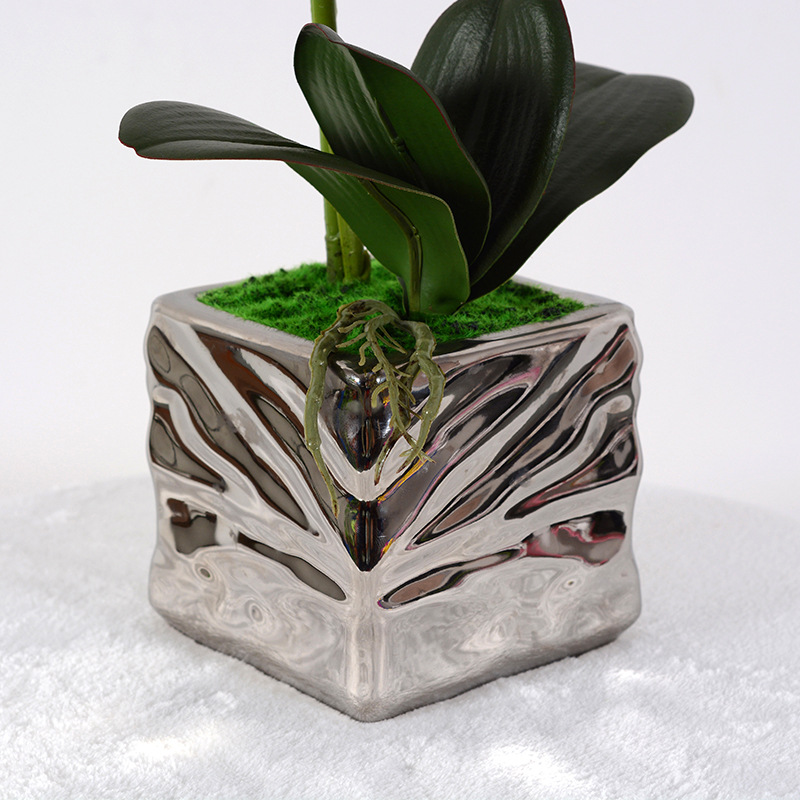 Phalaenopsis artificial flower set creative electroplating ceramic craft decoration artificial flower potted factory wholesale