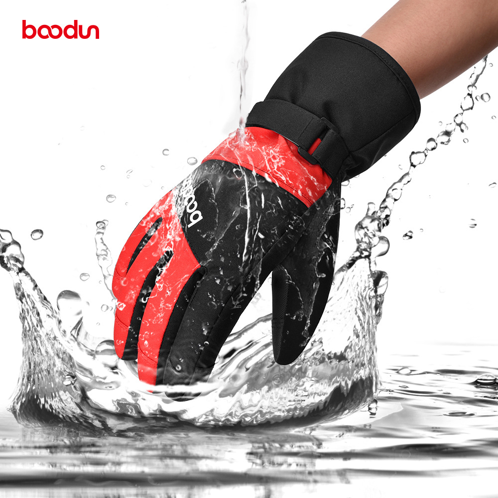 Winter new men's and women's children's gloves five-finger thickened Waterproof warm two-color touch screen velvet ski gloves for big children