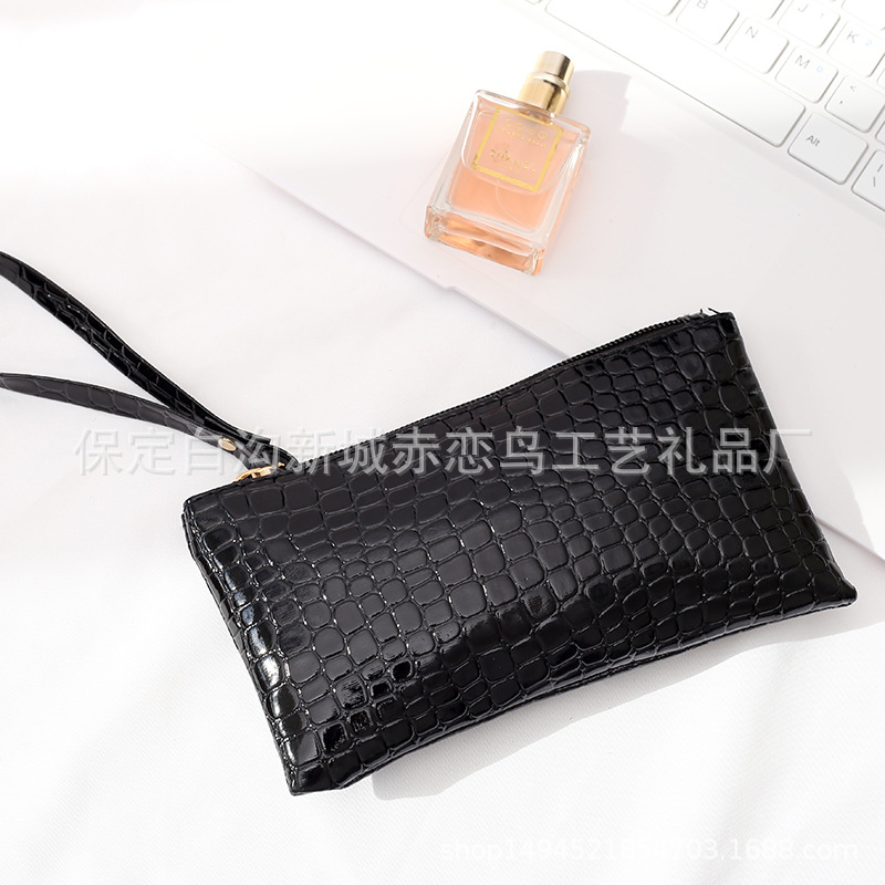Black Handbag Crocodile Pattern Simple Clutch Bag Coin Purse Clutch Bag E-Commerce Black Men's and Women's Fashion Small Bag