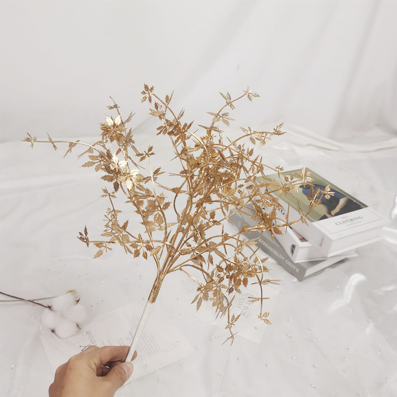 Simulated Plastic Rose Grass Mist Small Handle Crushed Maple Leaf Base Wedding Road Guide Decorative Flower Arrangement Hotel Layout Floral Art