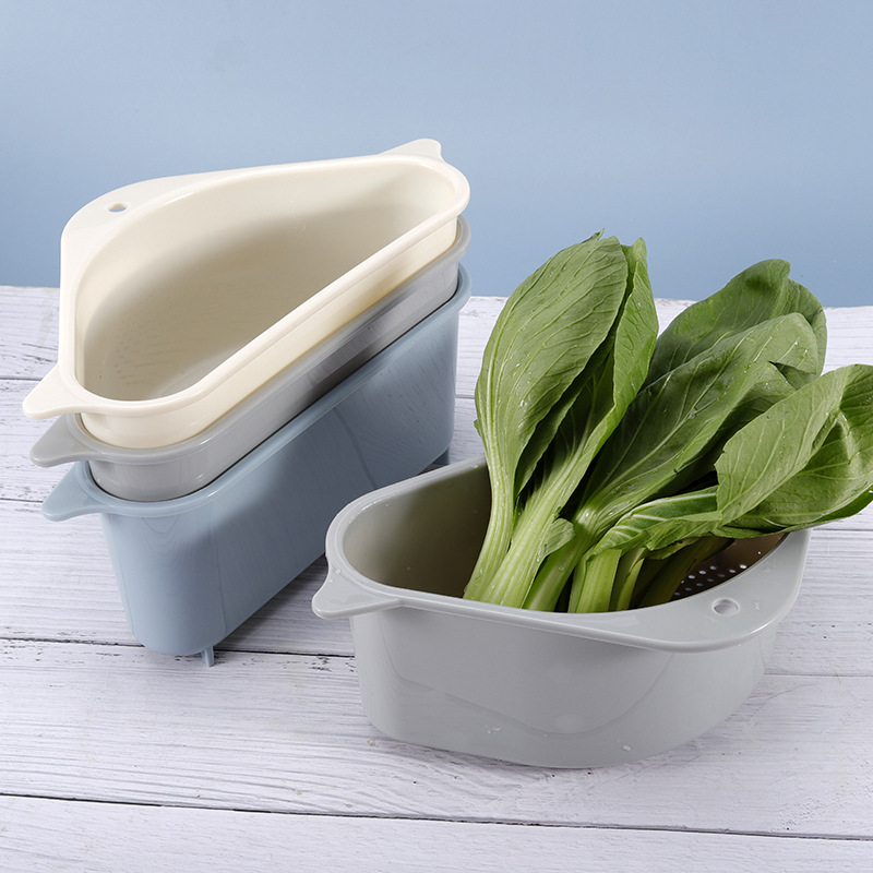 Kitchen Sink Draining Basket Vegetable Wash Fruit Basin Triangle Residual Garbage Filter Basket Sink Storage Hanging Basket Rack