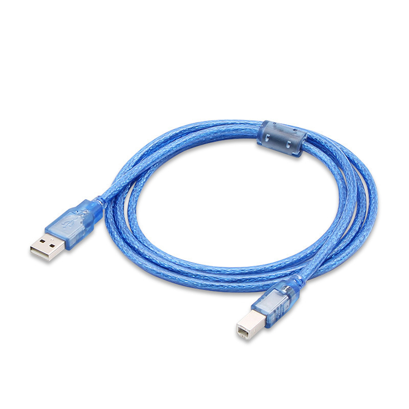 USB Printing Cable 1.5m Transparent Blue Male to Square Port Usb2.0 Printer Cable Data Connection Cable