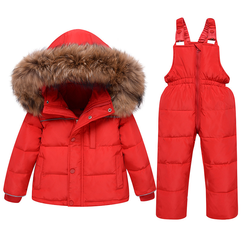 New Children's Down Jacket Set Boys and Girls Big Wool Collar 1-6 Years Old Baby Winter Two-Piece Set