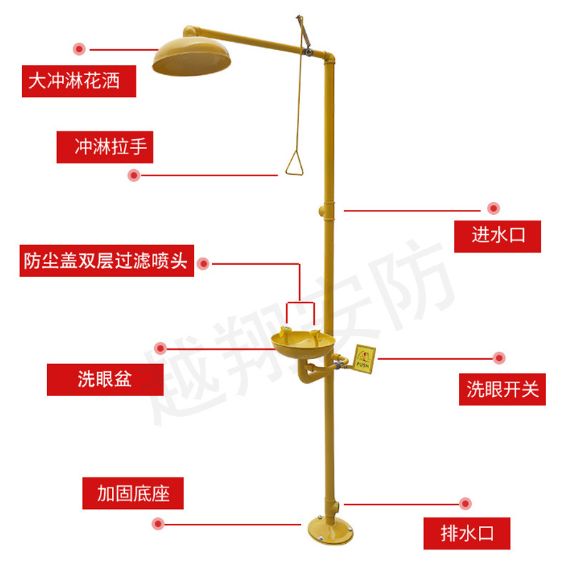 Factory wholesale Industrial 304 stainless steel plus ABS coating vertical emergency spray composite eyewash
