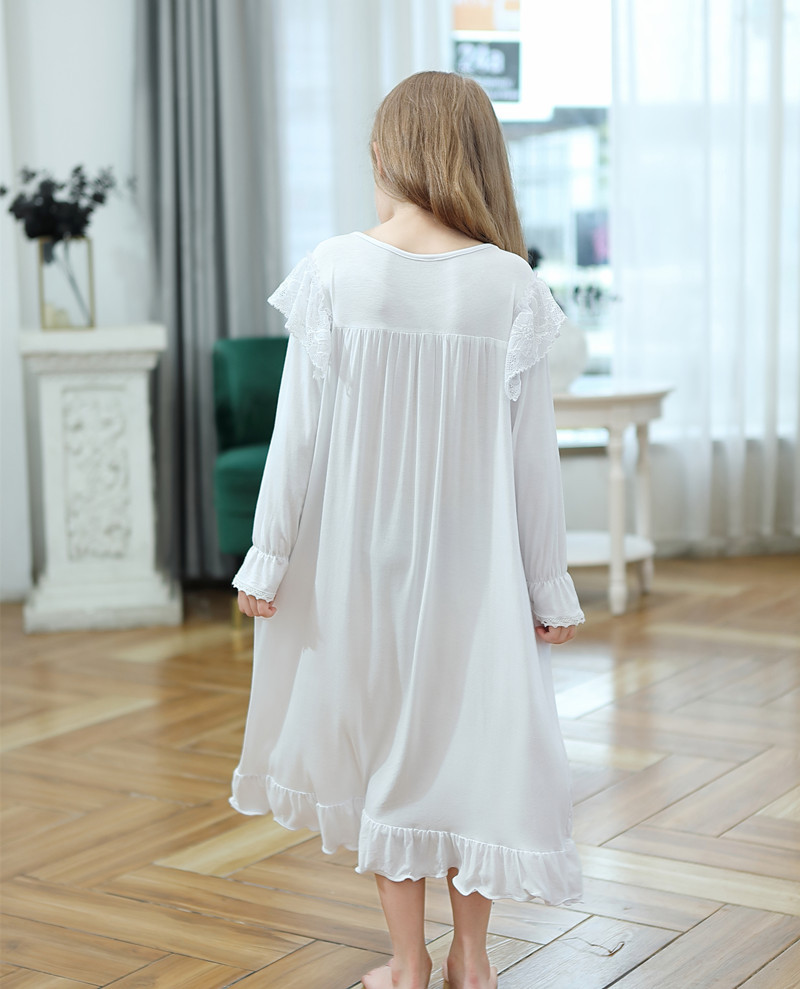 Summer Girls' Clothing Long-Sleeved Nightgown Modal Cotton Long European and American Palace Princess Pajamas Home Clothes