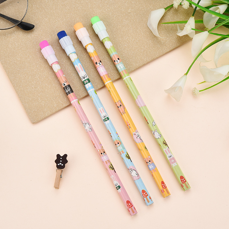 Shunfu cartoon four-color big leather head children's student Round pole HB writing Pencil Pencil Factory