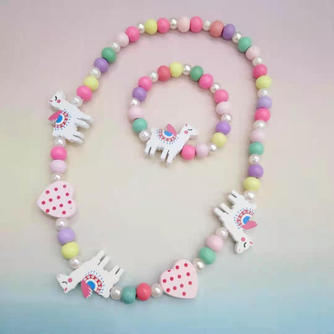Cross-Border Children's Wooden Craft Jewelry Cartoon Creative Bracelet Necklace Set DIY Beading Wholesale Children's Educational Toys
