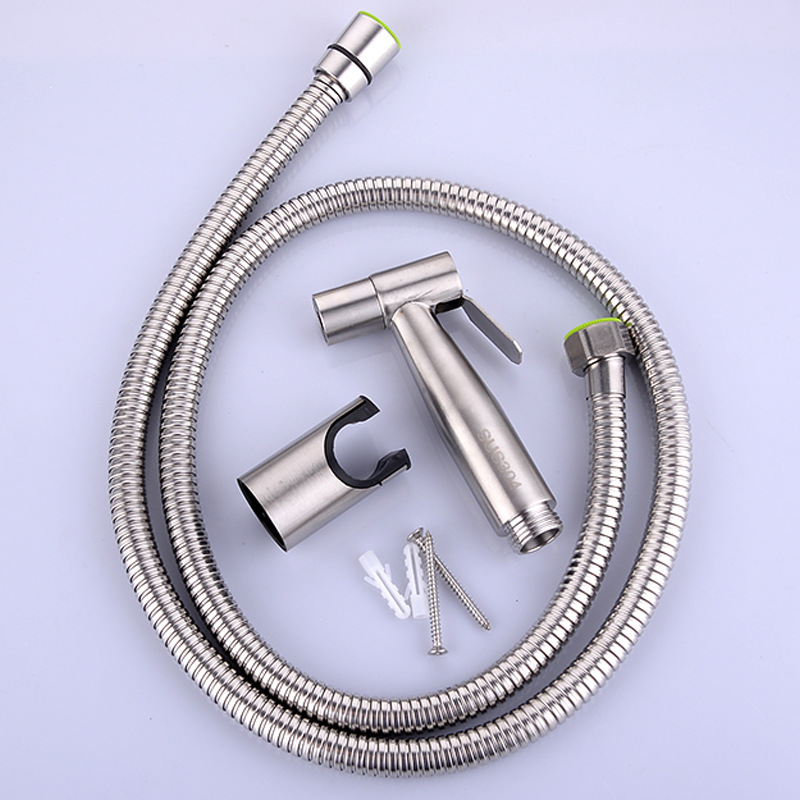Cross-border 304 stainless steel women's washer suit pressurized toilet spray gun suit blister packaging spray gun three-piece set