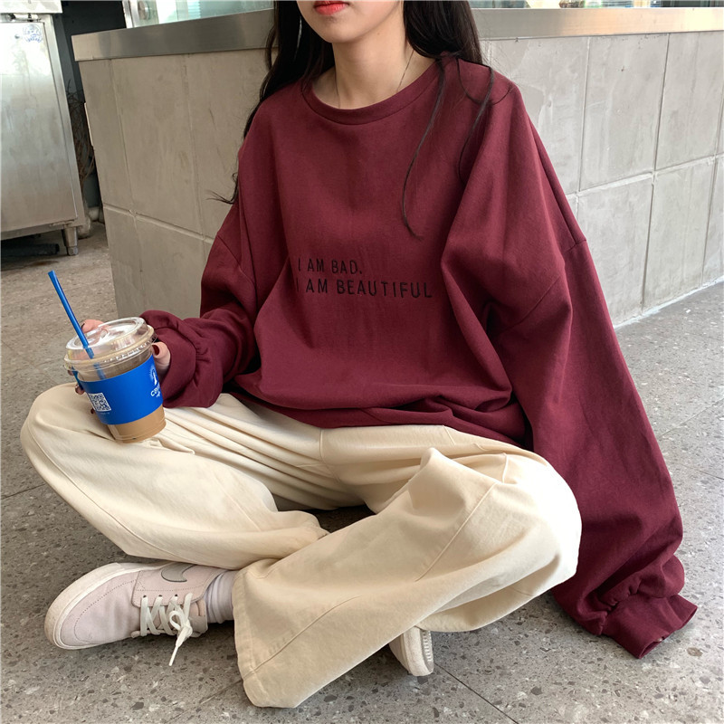 2025 New Autumn Korean Version Hong Kong Style Simple Letter Student Tops Loose Thin Long-Sleeved Sweatshirts Women's Foreign Trade