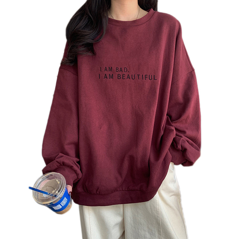 2025 New Autumn Korean Version Hong Kong Style Simple Letter Student Tops Loose Thin Long-Sleeved Sweatshirts Women's Foreign Trade