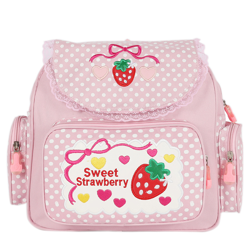Japanese Style Ins Soft Girl Sweet Lady Cute Embroidered Fruit Strawberry Lace Girl Student Backpack Schoolbag Women