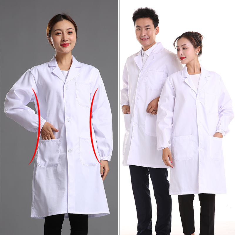 Long-Sleeved White Coat Pure Cotton Doctor Uniform Button Male Student Chemistry Laboratory Female Nurse Uniform Overalls Printing