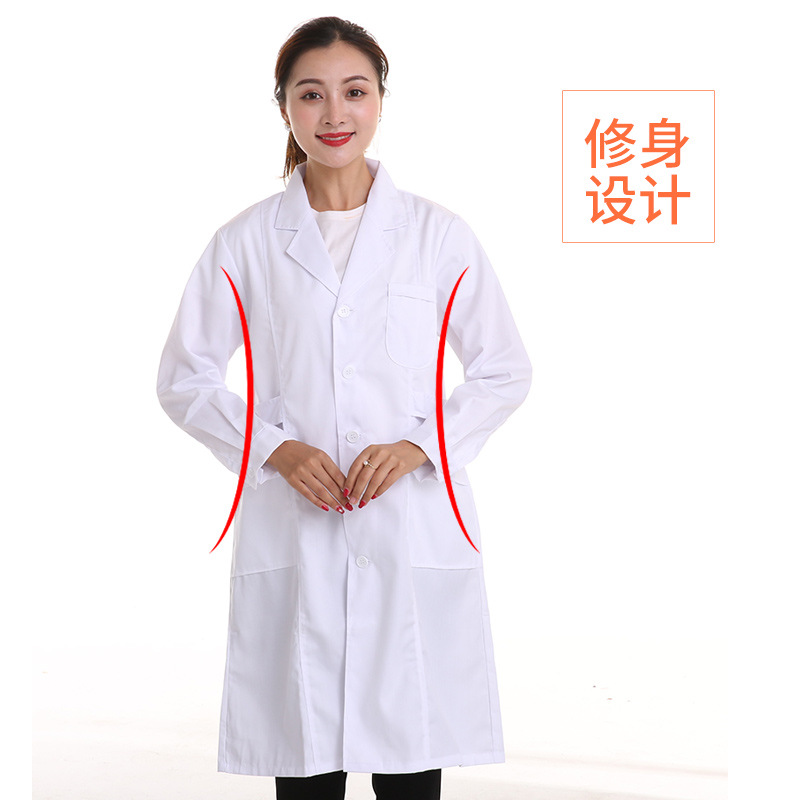 Long-Sleeved White Coat Pure Cotton Doctor Uniform Button Male Student Chemistry Laboratory Female Nurse Uniform Overalls Printing