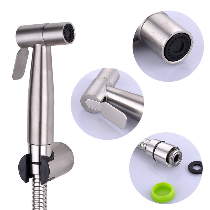 Cross-border 304 stainless steel women's washer suit pressurized toilet spray gun suit blister packaging spray gun three-piece set