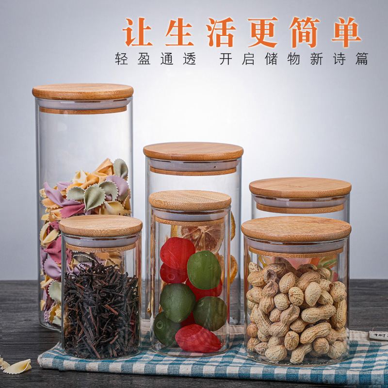 Factory Wholesale High Borosilicate Glass Sealed Jar Wholesale Bamboo Lid Tea Jar Transparent Glass Storage Jar Candy Jar