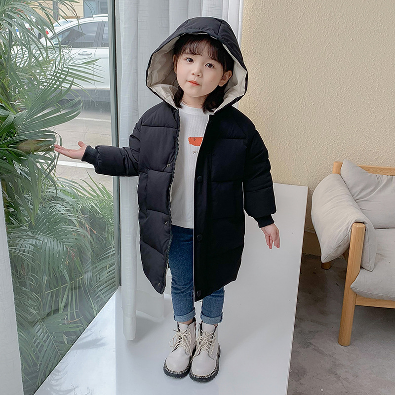 Amazon's New Kidsren's down Cotton Outwear Boys' Mid-Length Girls' Winter Clothes Korean Style Cotton Outwear Baby Thickeneded Clothes