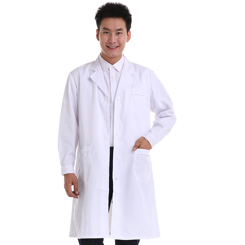 Long-Sleeved White Coat Pure Cotton Doctor Uniform Button Male Student Chemistry Laboratory Female Nurse Uniform Overalls Printing