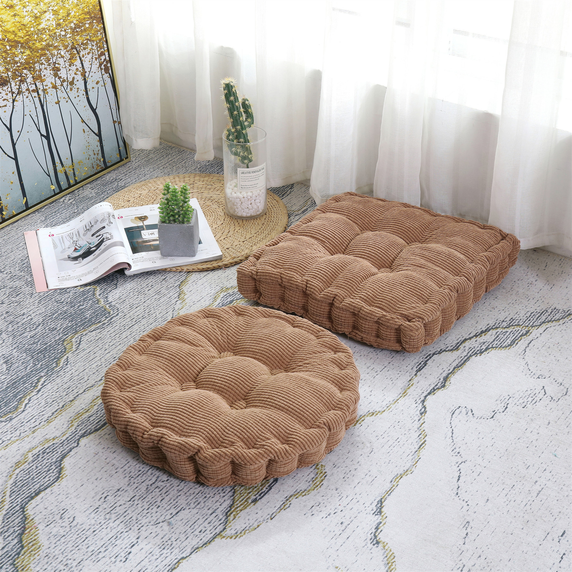 Factory solid color corduroy corn grain cushion wholesale multi-color Japanese square round chair cushion student chair cushion