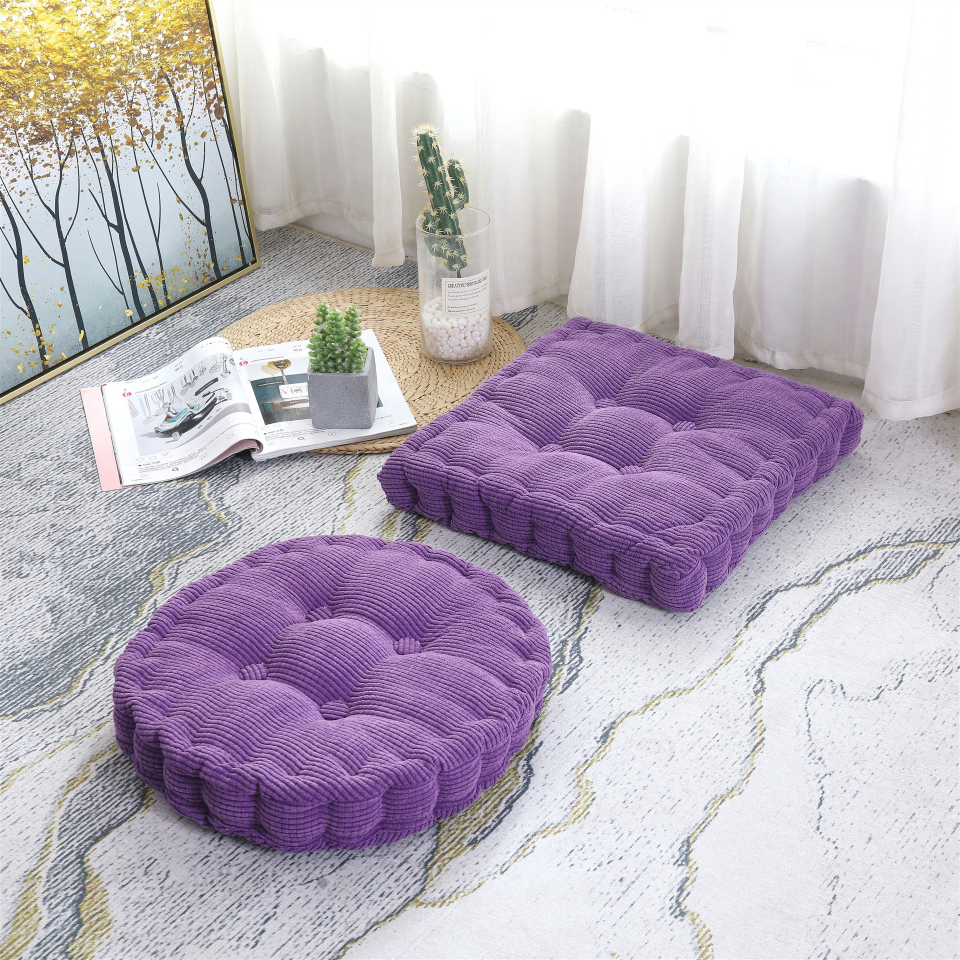 Factory solid color corduroy corn grain cushion wholesale multi-color Japanese square round chair cushion student chair cushion