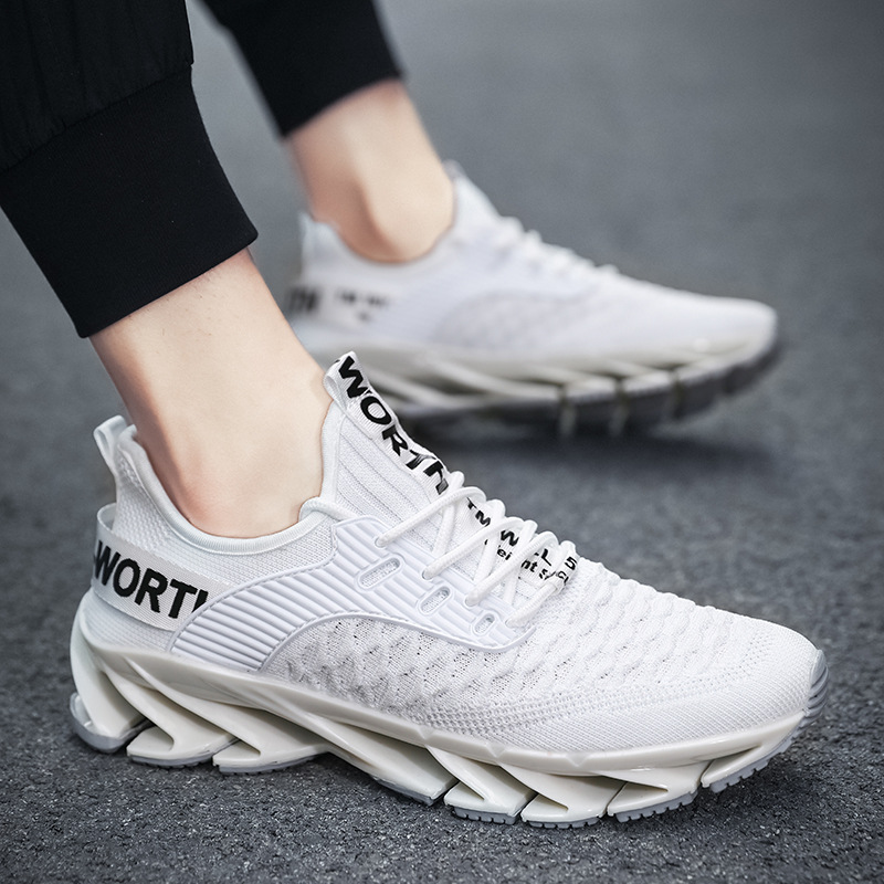 Cross-border AliExpress 2024 Men's Shoes Autumn Breathable Flying Weaving Casual Men's Trendy Blade Fish Scale Sports Running Shoes