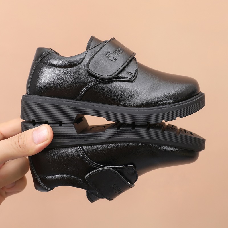 Children's leather shoes Boys Boys Boys black bright face buckle school Leisure etiquette performance flag raising round toe leather shoes