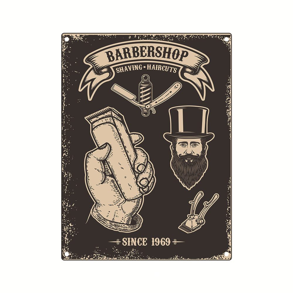 Creative Tin Art Tinplate (Galvanized Iron) Customized Size Barber Shop Classical Wall Hanging Amazon Home Decoration