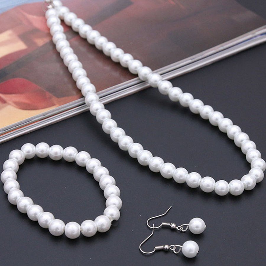 Spot Bead Necklace Bracelet Earrings Three-piece Set Cheongsam Clothing Accessories Women's All-match Wedding Dress Necklace Set