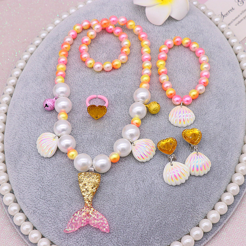 Amazon Hot Sale Children Pearl Necklace Bracelet Set Mermaid Necklace Girl Baby Accessories Wholesale