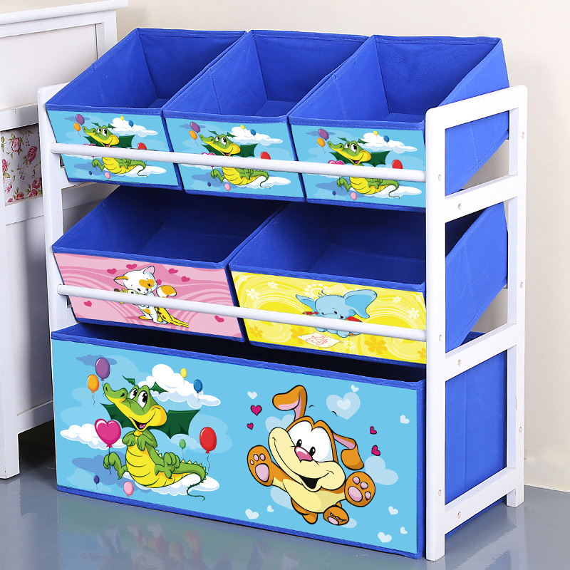 Solid Wood cartoon toy rack kindergarten baby toy storage rack cartoon cloth toy box factory direct sales