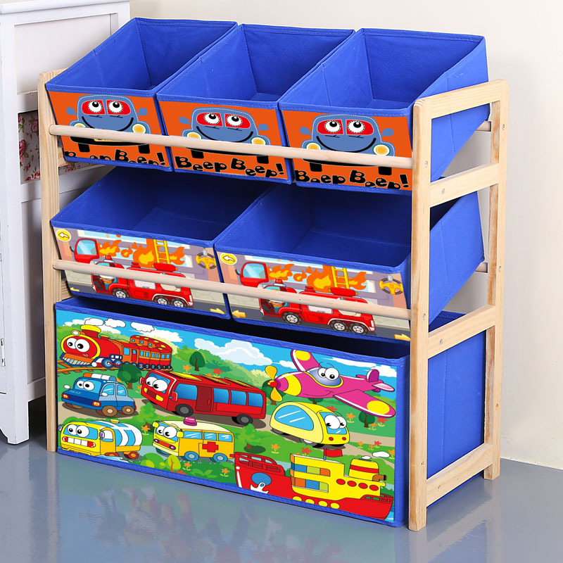 Solid Wood cartoon toy rack kindergarten baby toy storage rack cartoon cloth toy box factory direct sales